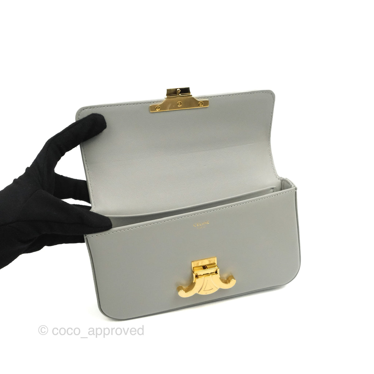 Celine Chain Shoulder Bag Pale Grey Shiny Calfskin