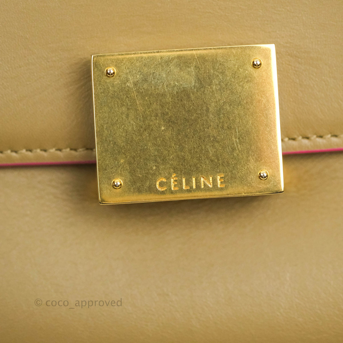 Celine Small Sleek Trapeze Beige Neon Pink Calfskin