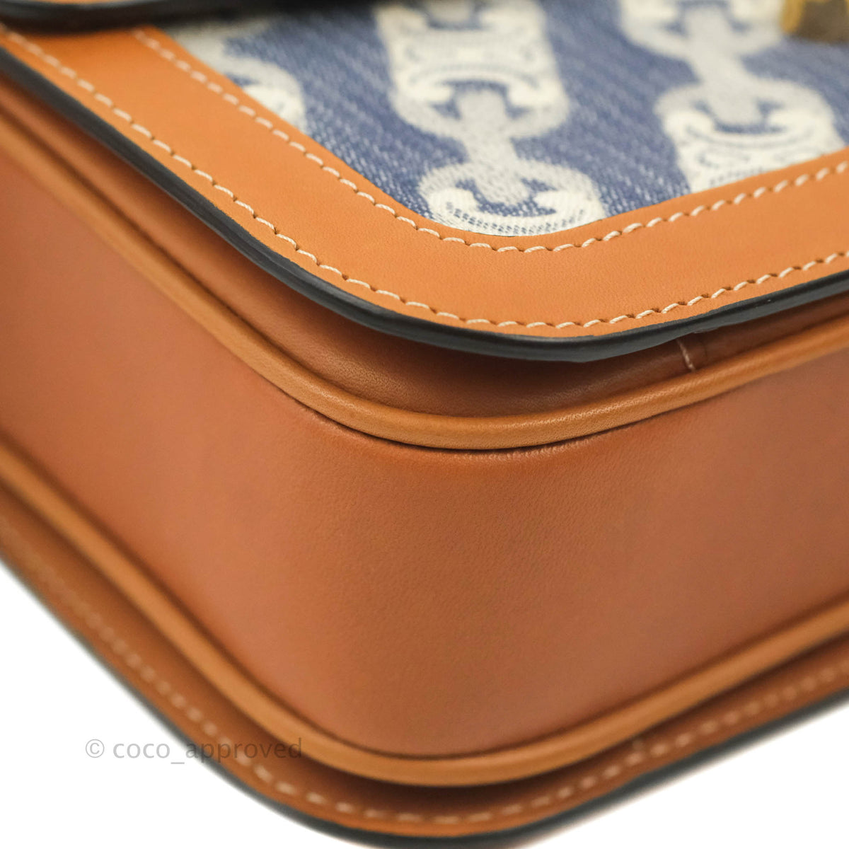 Celine Medium Triomphe Bag Chaine Triomphe Jacquard Canvas Tan Calfskin