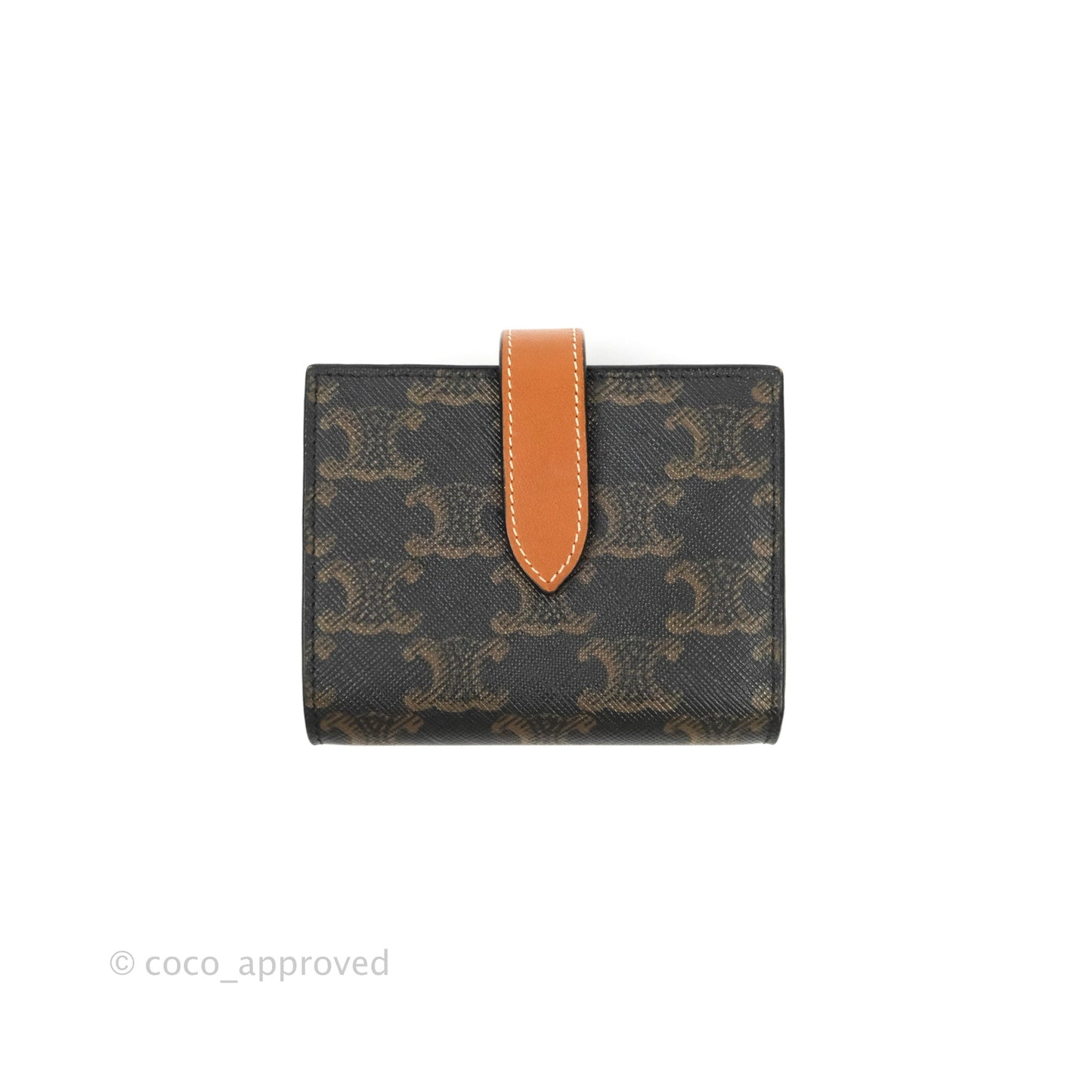 Celine Small Strap Wallet In Triomphe Canvas Tan Lambskin