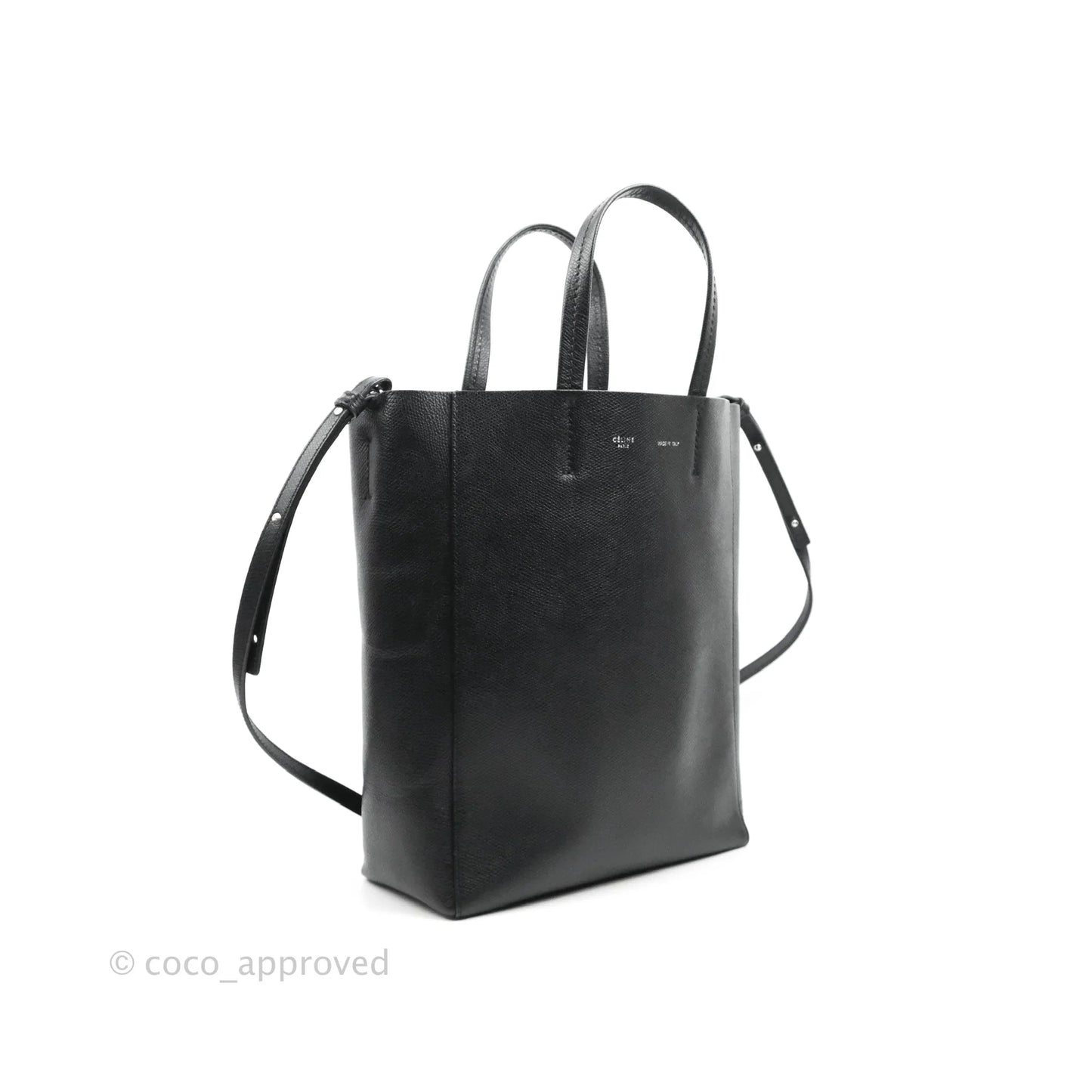Celine Small Vertical Cabas Tote Black Grained Calfskin Silver Hardware