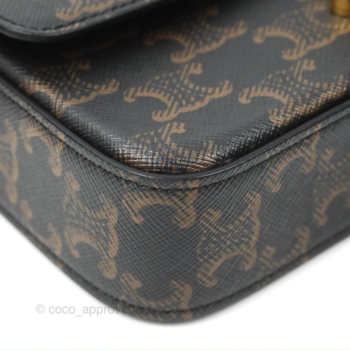 Celine Triomphe Shoulder Bag Tan Calfskin Triomphe Canvas