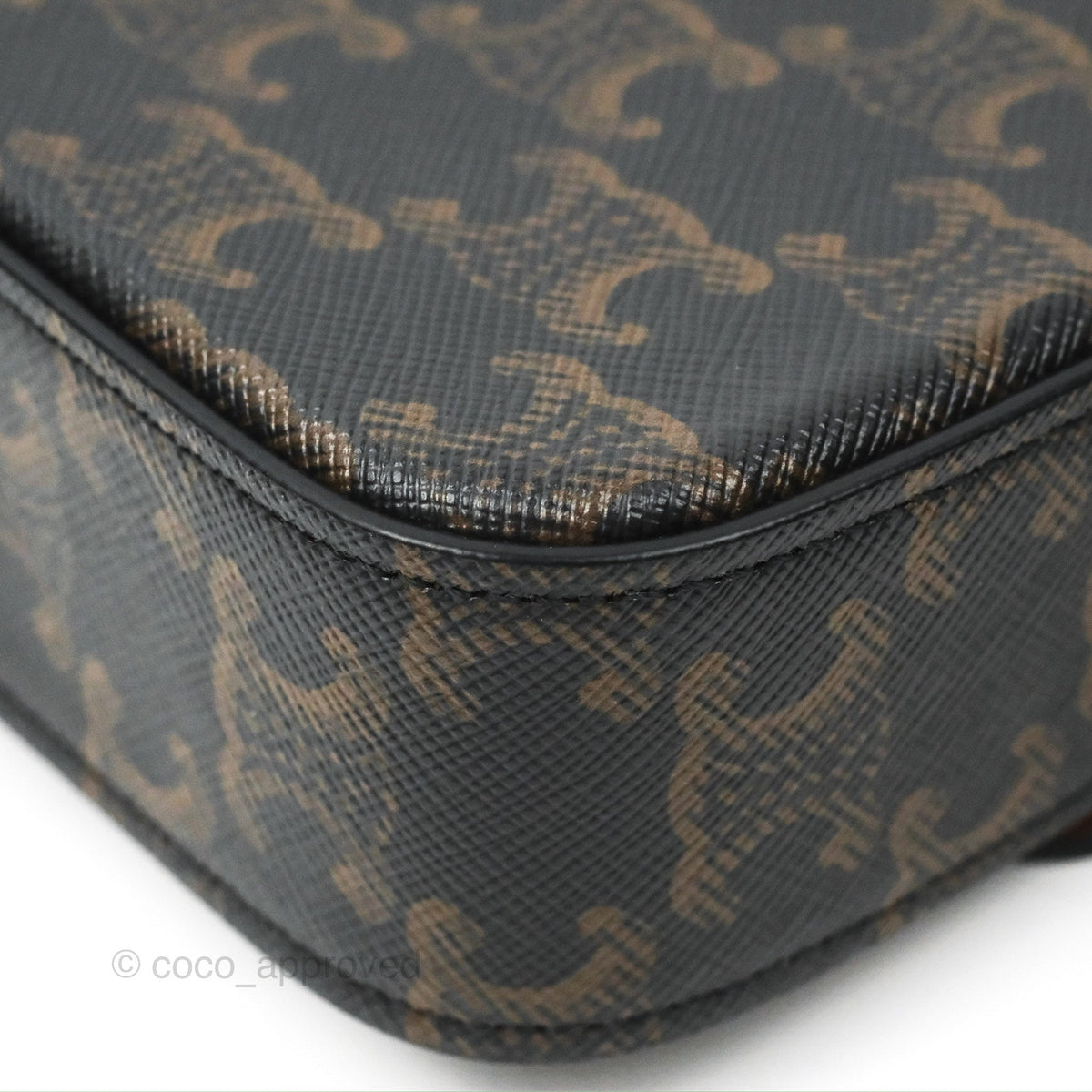 Celine Triomphe Shoulder Bag Tan Calfskin Triomphe Canvas