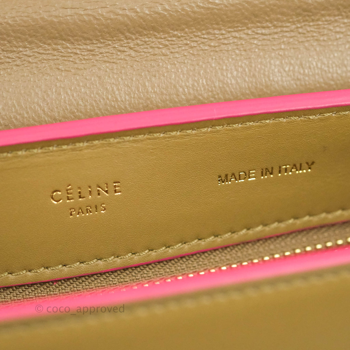 Celine Small Sleek Trapeze Beige Neon Pink Calfskin