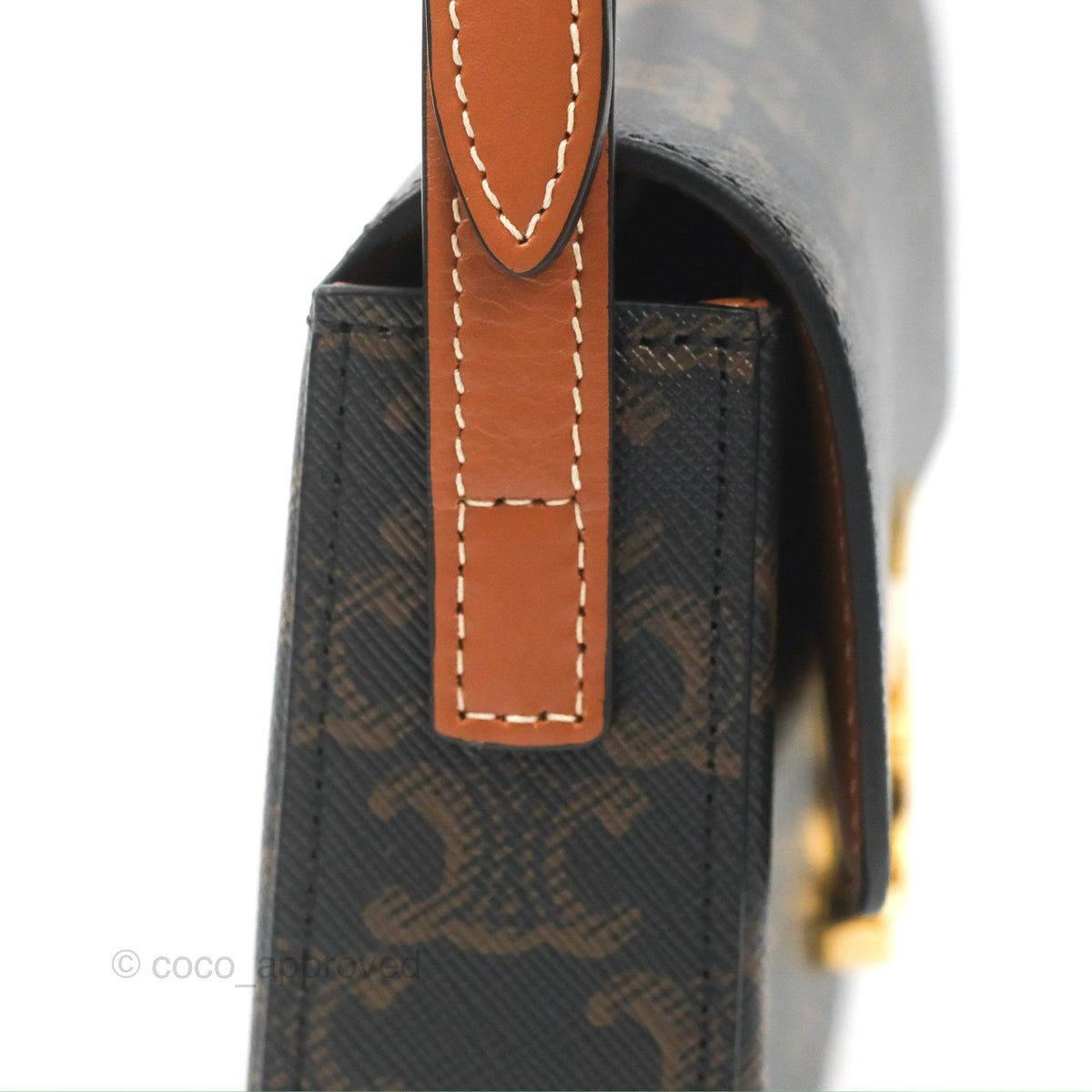 Celine Triomphe Shoulder Bag Tan Calfskin Triomphe Canvas
