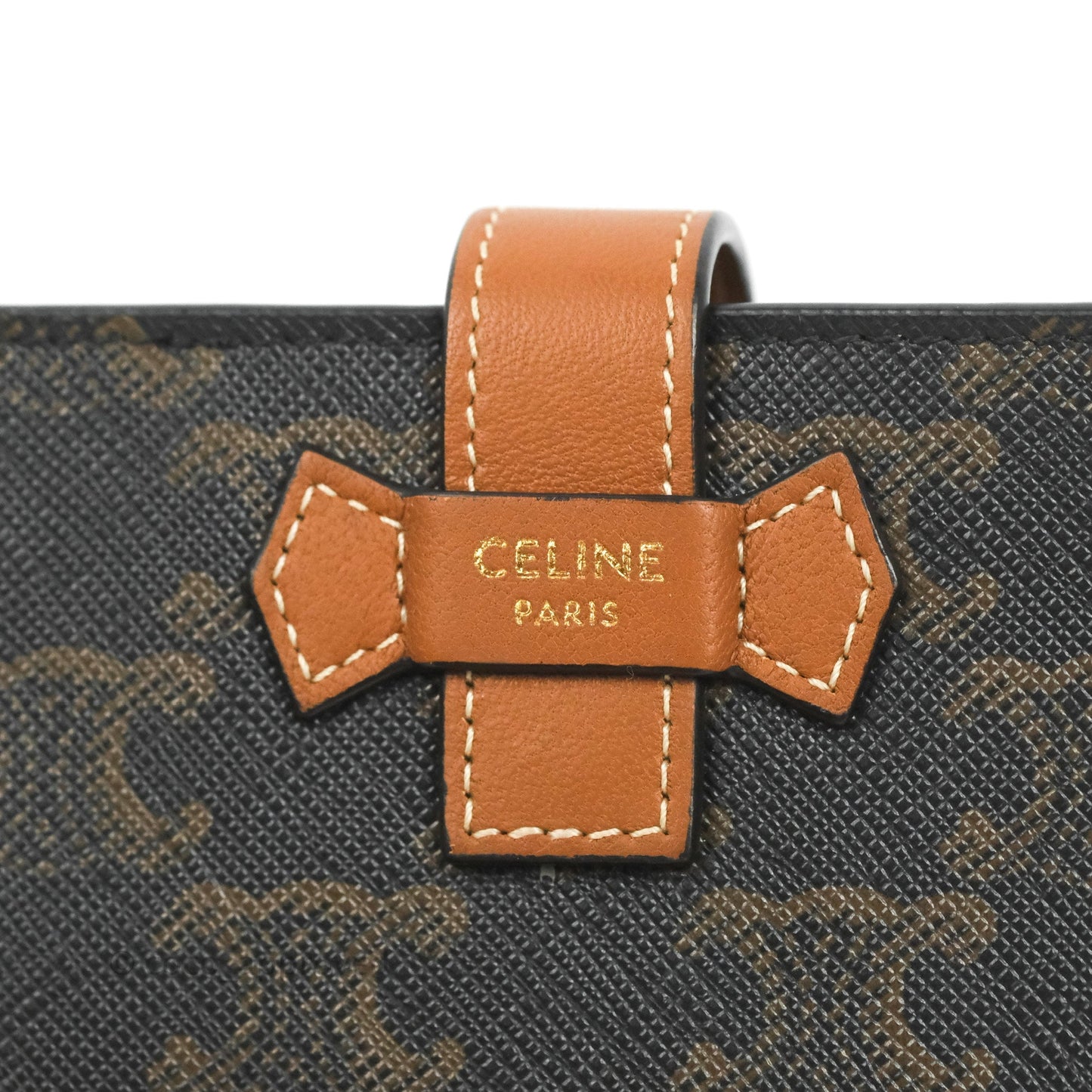 Celine Small Strap Wallet In Triomphe Canvas Tan Lambskin