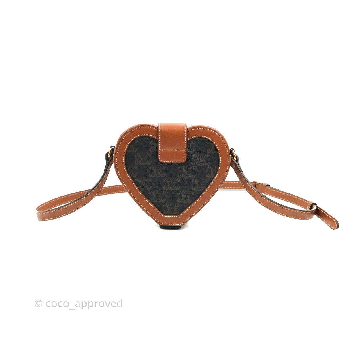 Celine Heart Tambour Bag Triomphe Canvas Tan