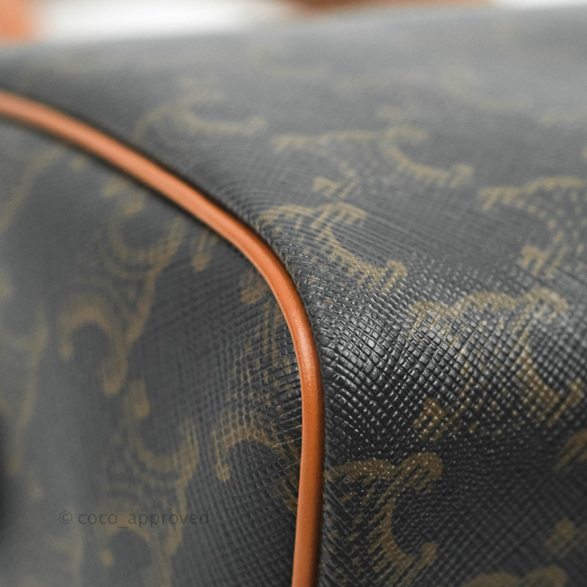 Celine Small Triomphe Canvas Boston Bag Tan Calfskin