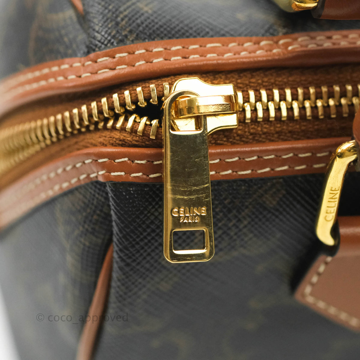 Celine Small Triomphe Canvas Boston Bag Tan Calfskin