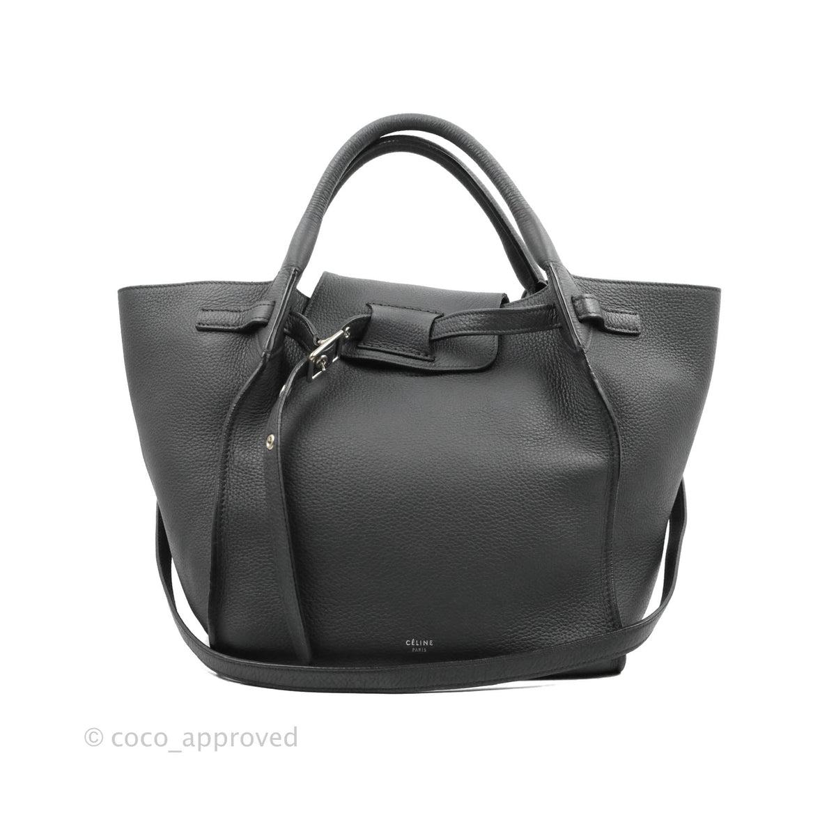 Celine Small Big Bag Black Supple Grained Leather Silver Hardware Dark Grey
