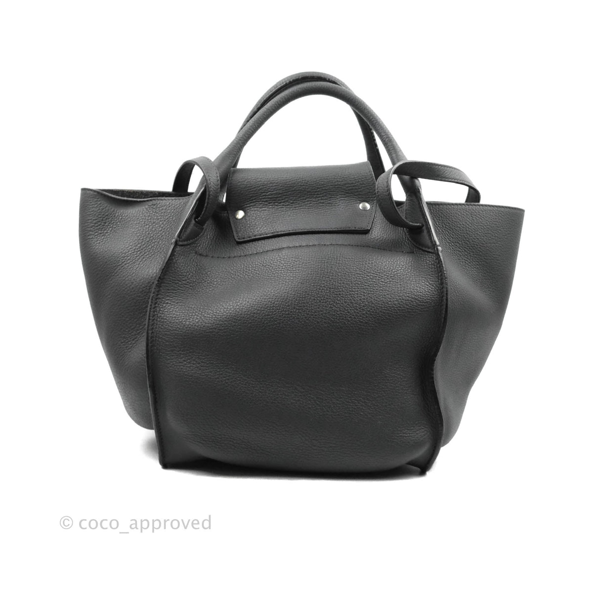 Celine Small Big Bag Black Supple Grained Leather Silver Hardware Dark Grey