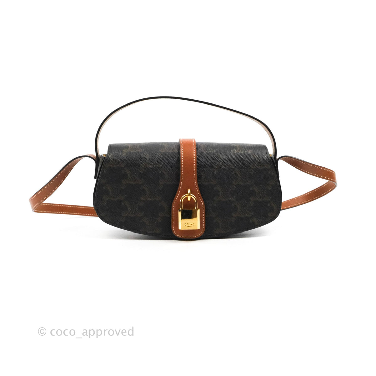 Celine Clutch on Strap Tabou Triomphe Canvas Tan Calfskin