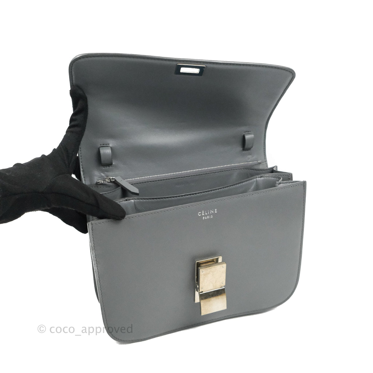 Celine Medium Classic Box Flap Grey Calfskin