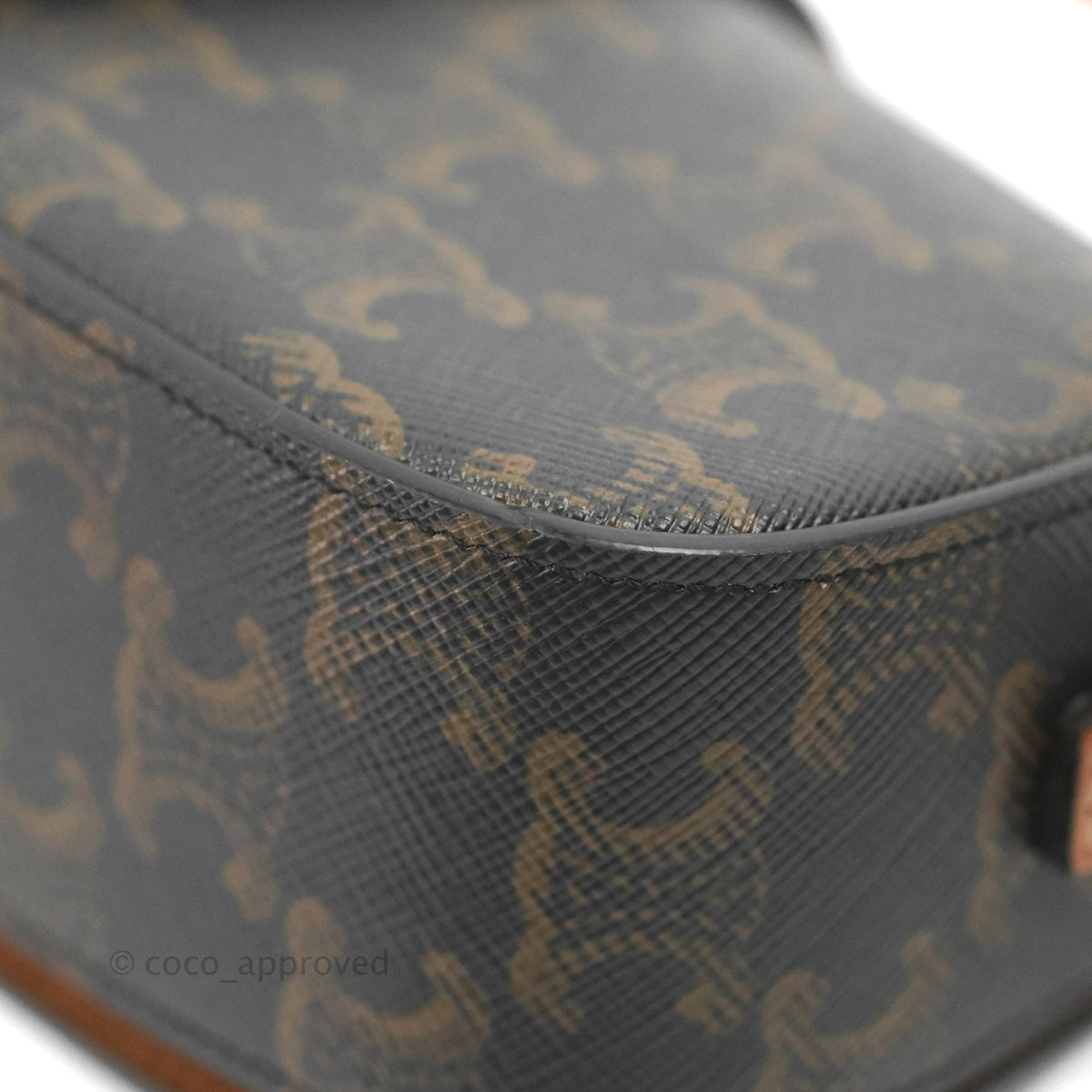Celine Clutch on Strap Tabou Triomphe Canvas Tan Calfskin