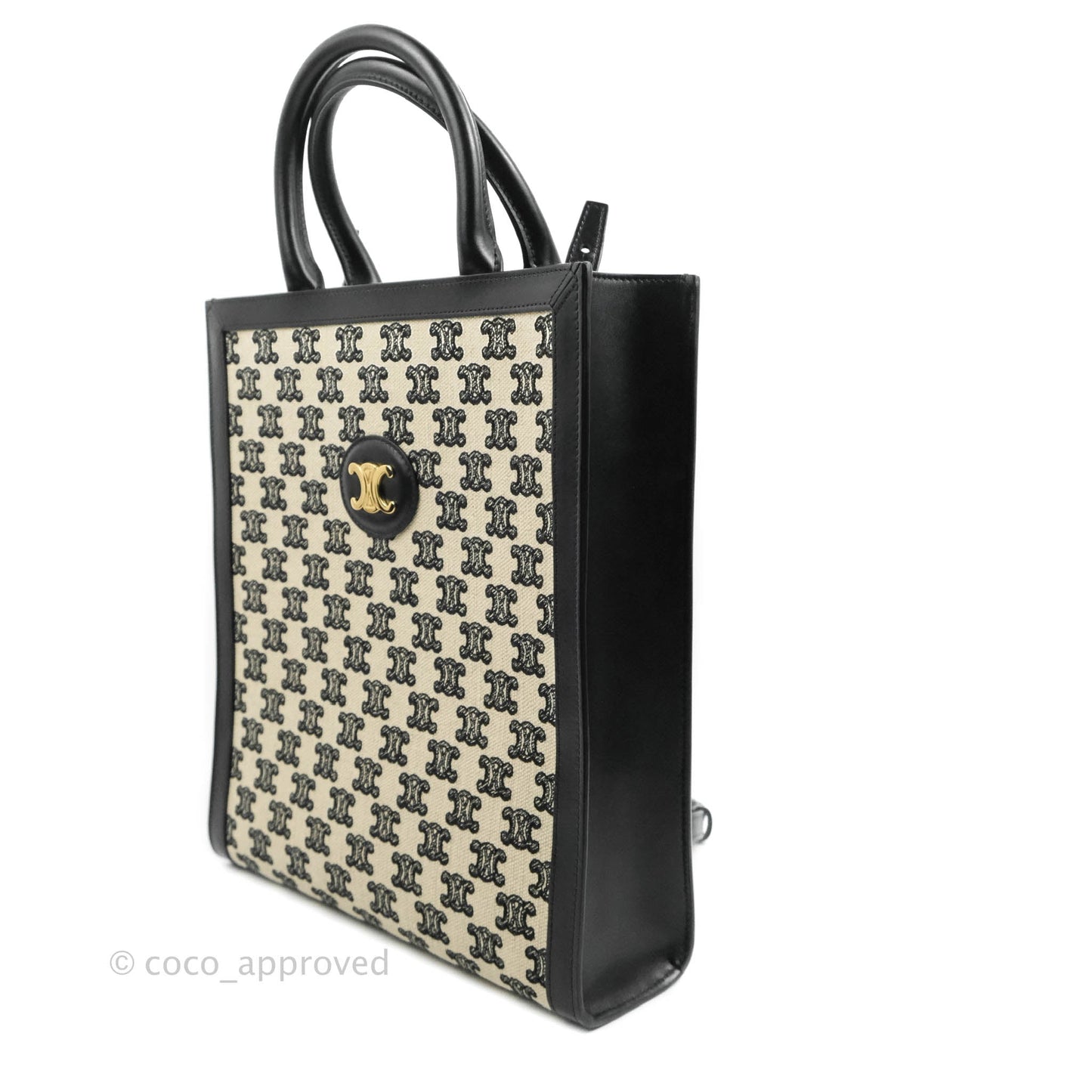 Celine Small Cabas Vertical Tote Triomphe Embroidery Black Textlie