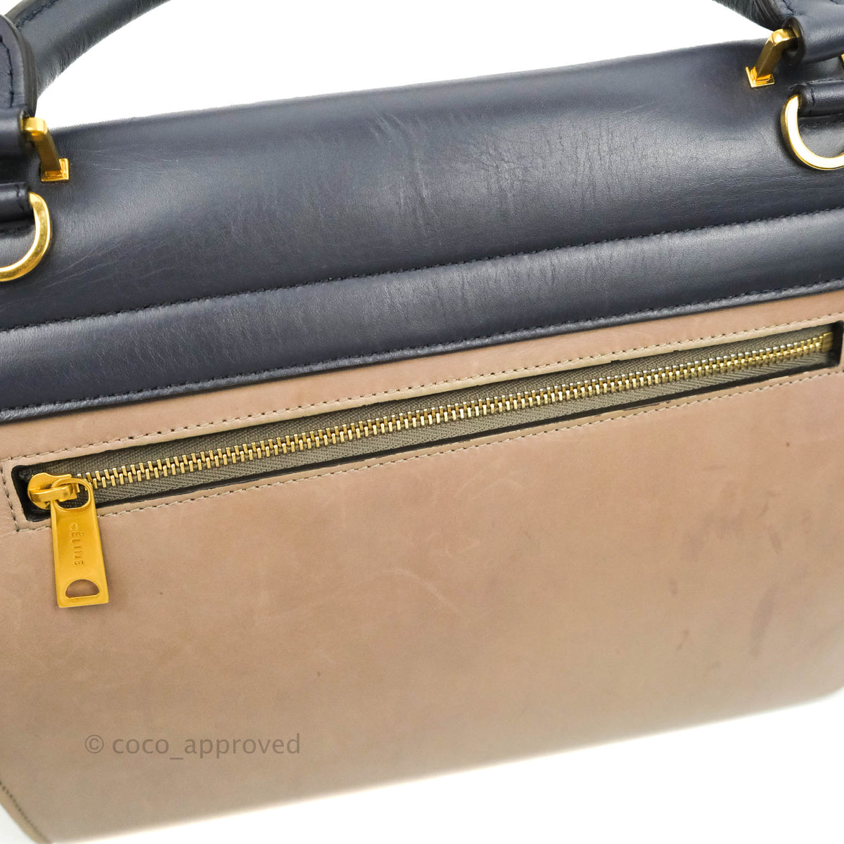 Celine Sleek Calfskin Small Tri-Color Trapeze Dark Blue