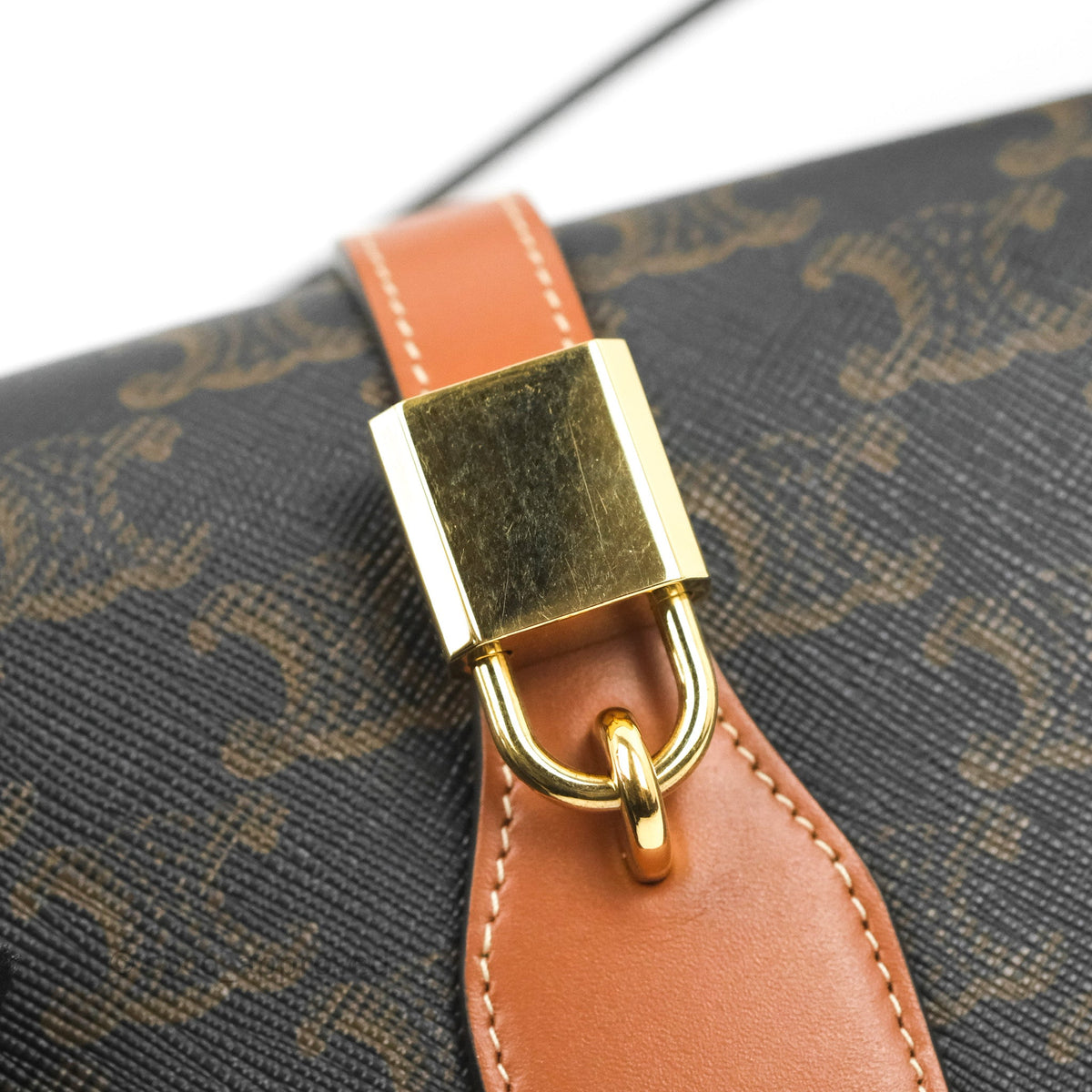 Celine Clutch on Strap Tabou Triomphe Canvas Tan Calfskin