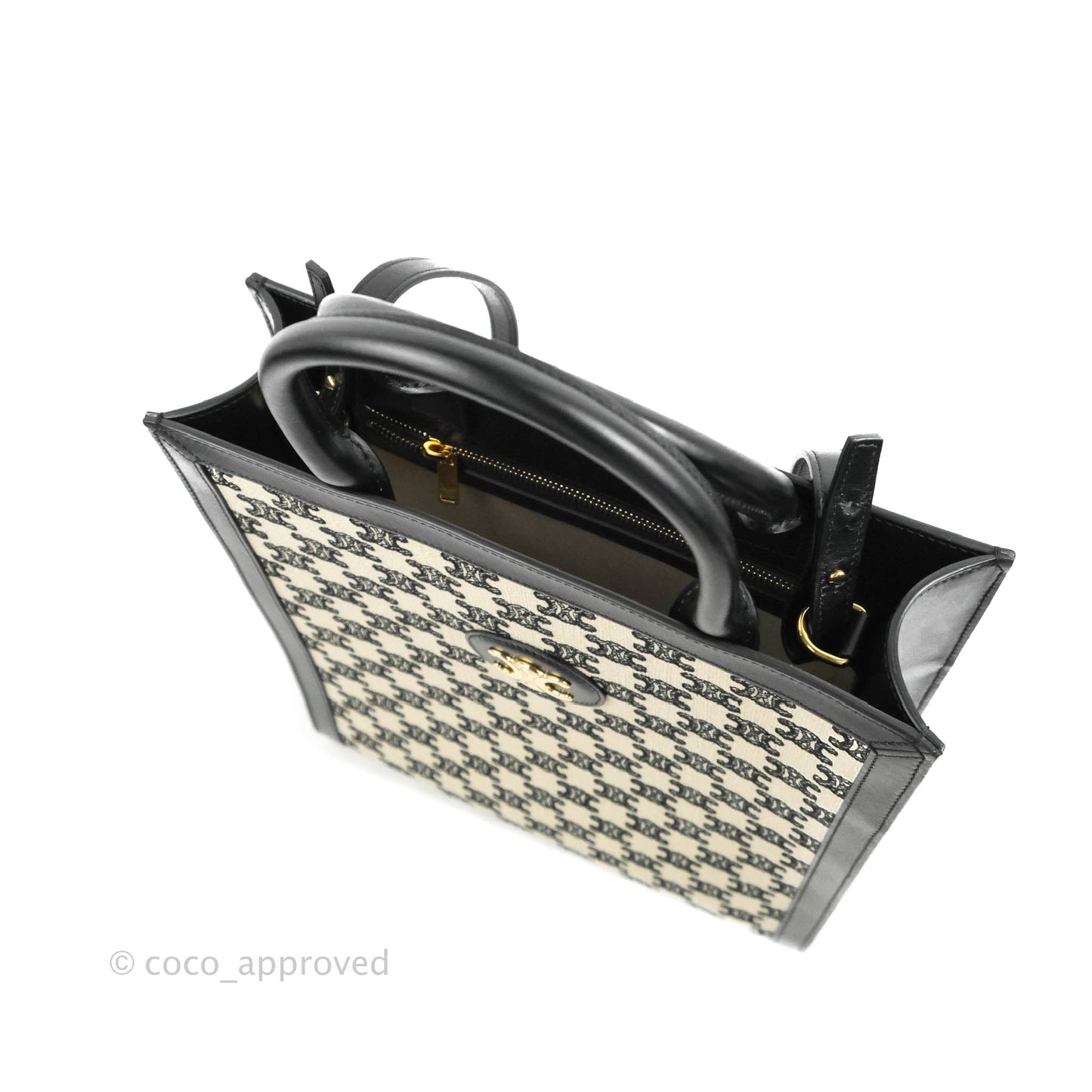 Celine Small Cabas Vertical Tote Triomphe Embroidery Black Textlie