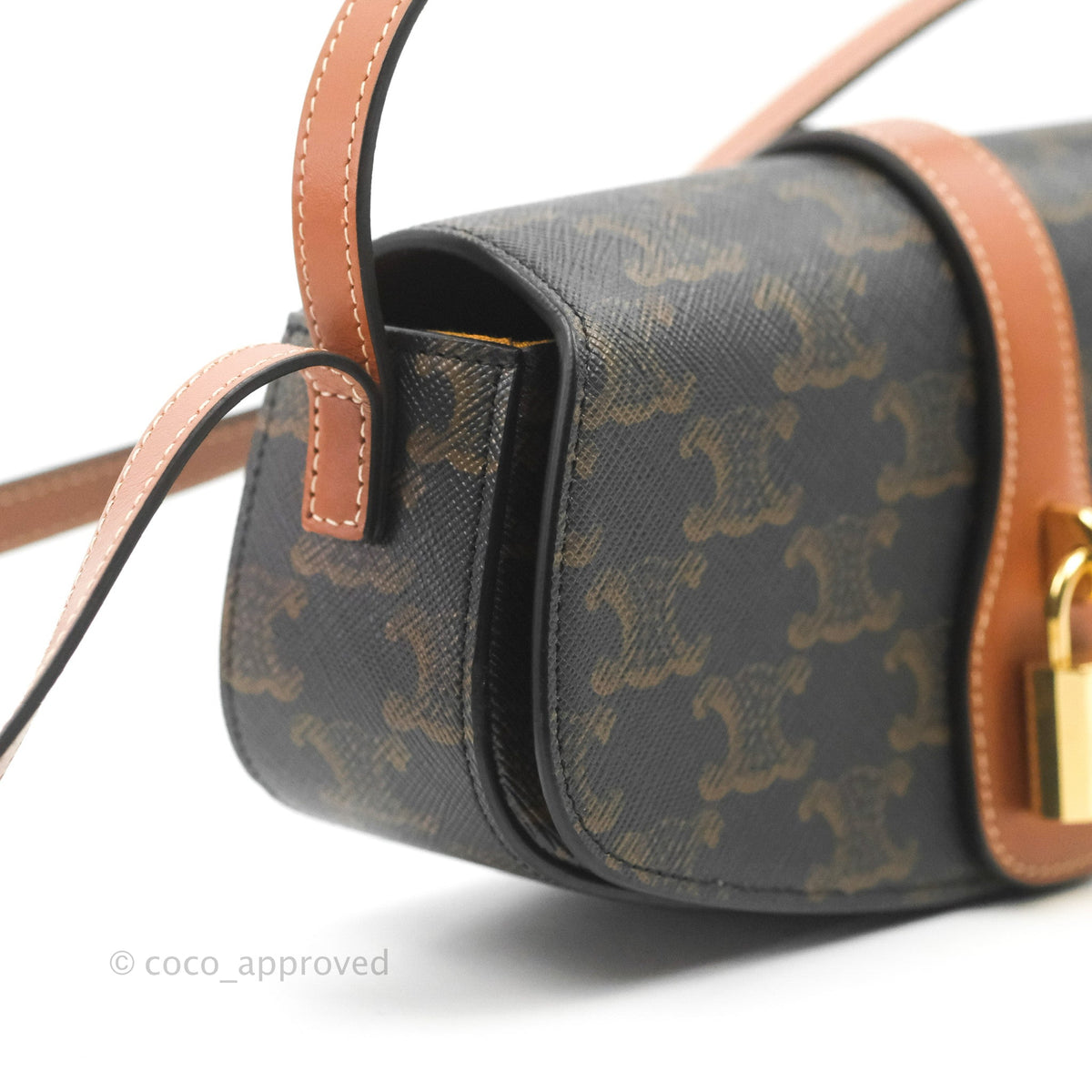 Celine Clutch on Strap Tabou Triomphe Canvas Tan Calfskin