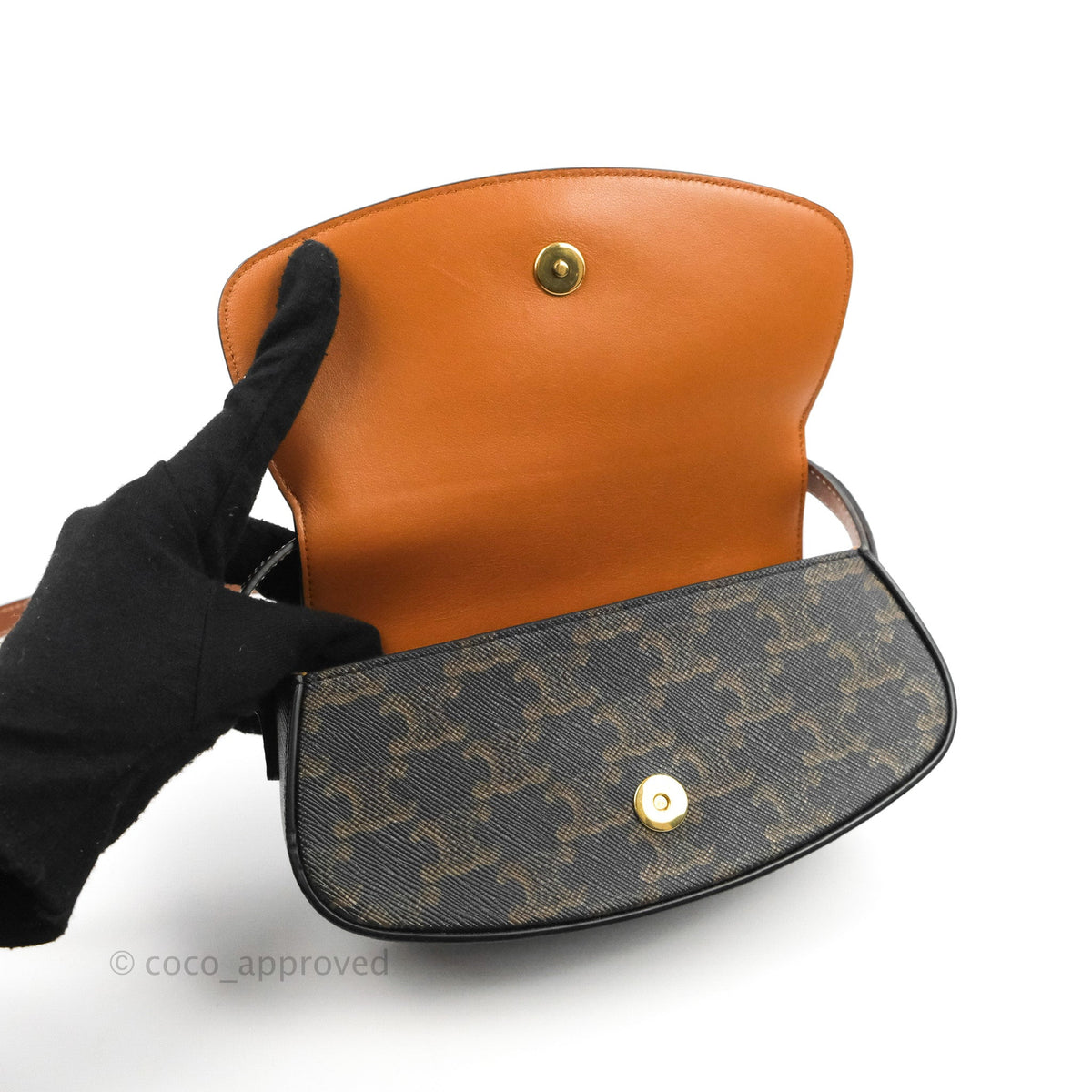 Celine Clutch on Strap Tabou Triomphe Canvas Tan Calfskin