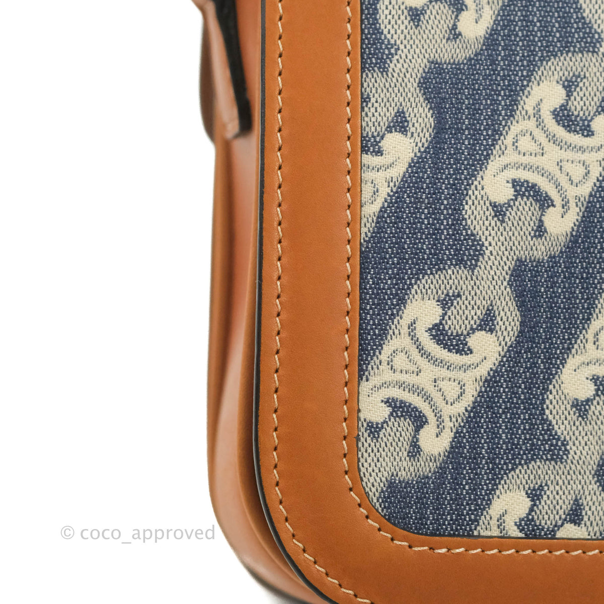 Celine Medium Triomphe Bag Chaine Triomphe Jacquard Canvas Tan Calfskin
