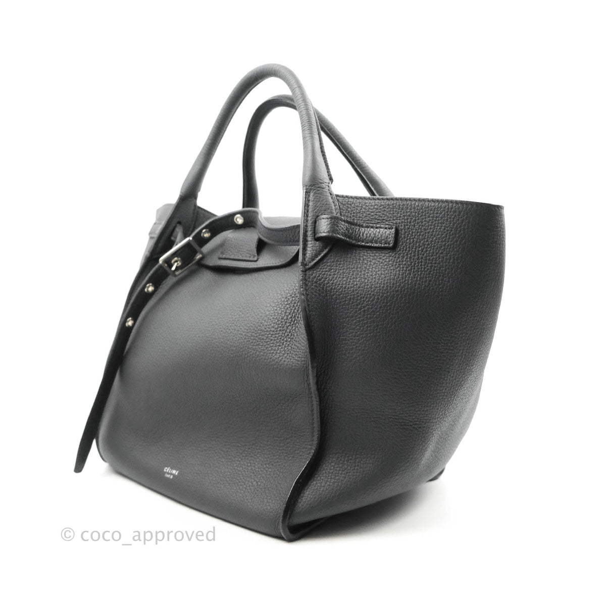 Celine Small Big Bag Black Supple Grained Leather Silver Hardware Dark Grey