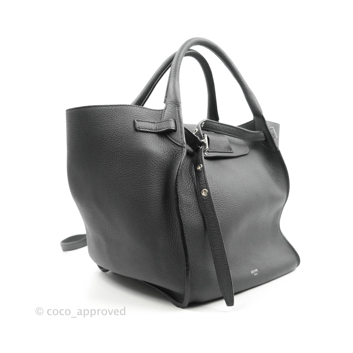 Celine Small Big Bag Black Supple Grained Leather Silver Hardware Dark Grey