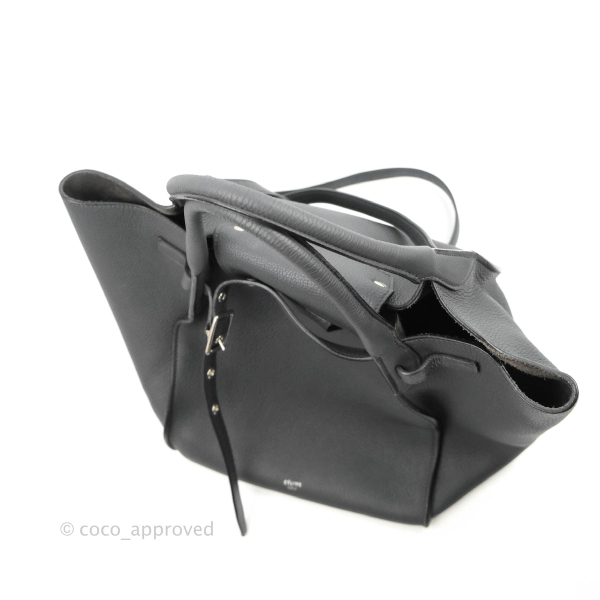 Celine Small Big Bag Black Supple Grained Leather Silver Hardware Dark Grey