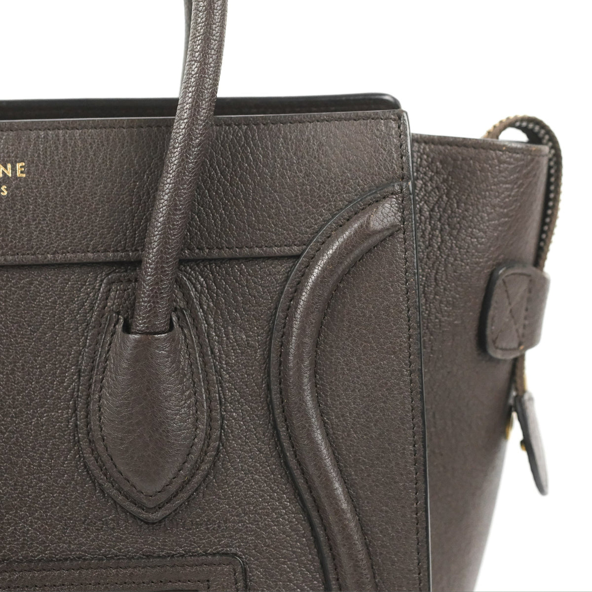 Celine Micro Luggage Handbag Dark Brown Grained Calfskin