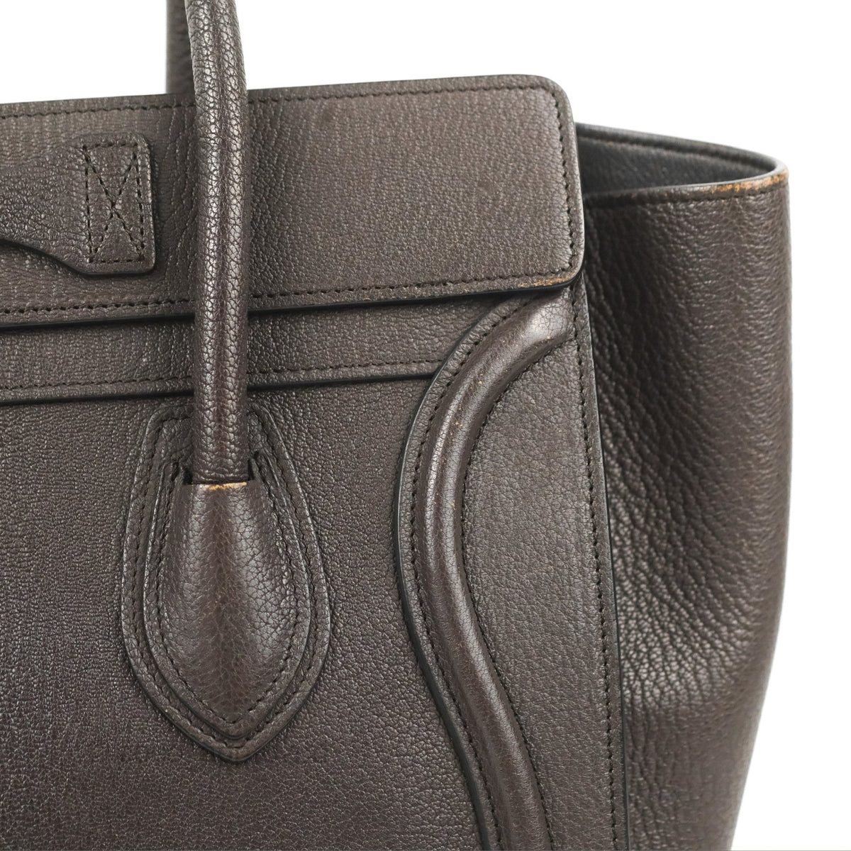 Celine Micro Luggage Handbag Dark Brown Grained Calfskin