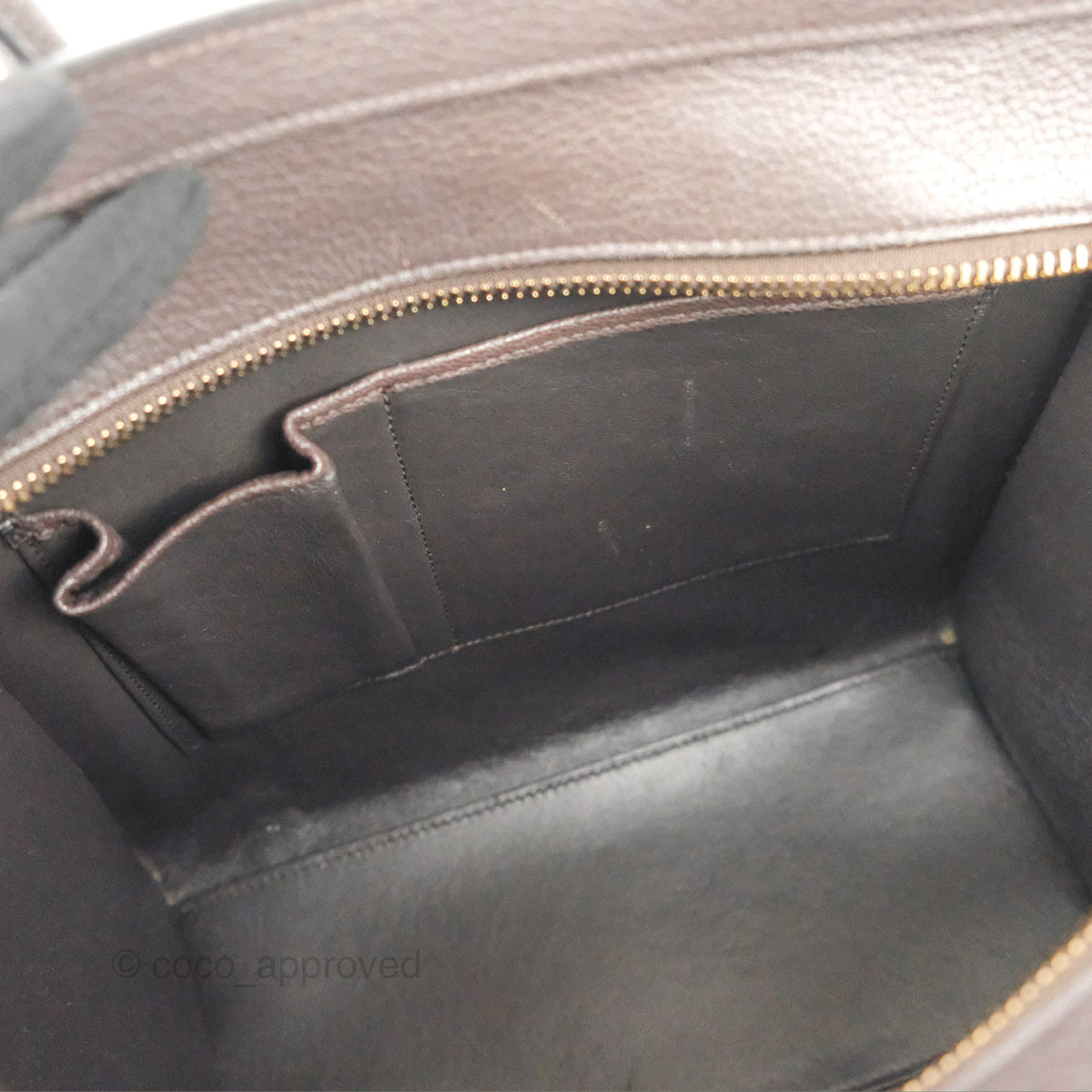 Celine Micro Luggage Handbag Dark Brown Grained Calfskin
