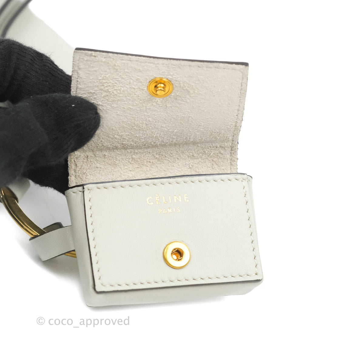 Celine Multi Key Ring Coin Card Case Light Grey Calfskin