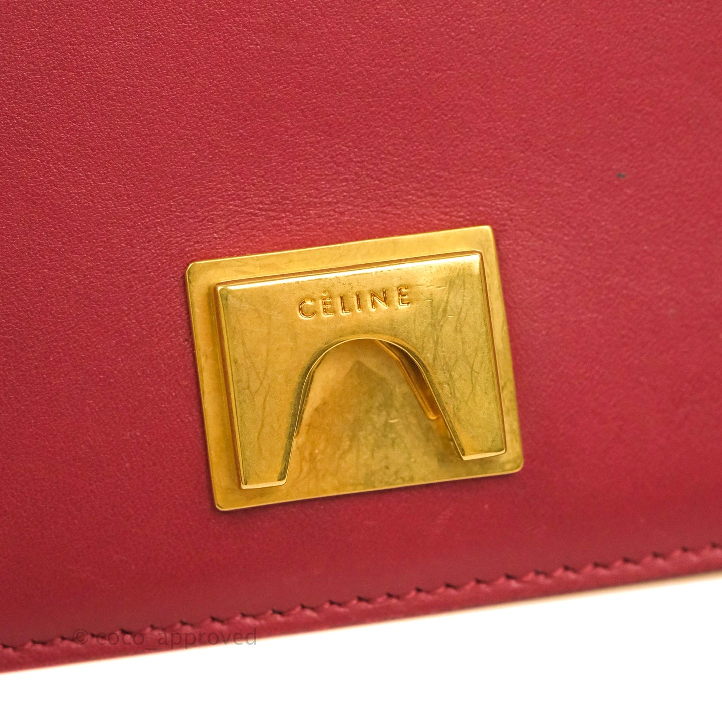 Celine Frame Shoulder Bag Beige Red Calfskin Gold Hardware