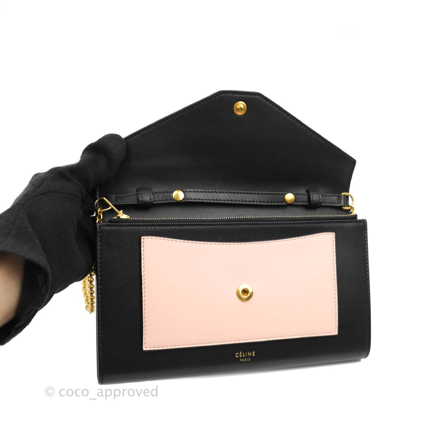 Celine Pocket Envelope Wallet on Chain Beige/Pink/Black