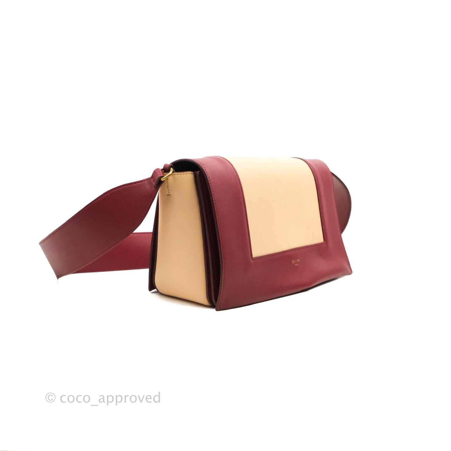 Celine Frame Shoulder Bag Beige Red Calfskin Gold Hardware