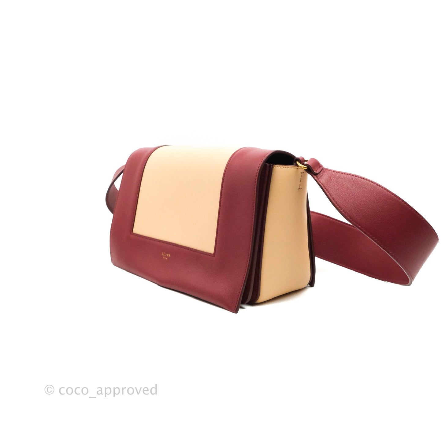 Celine Frame Shoulder Bag Beige Red Calfskin Gold Hardware