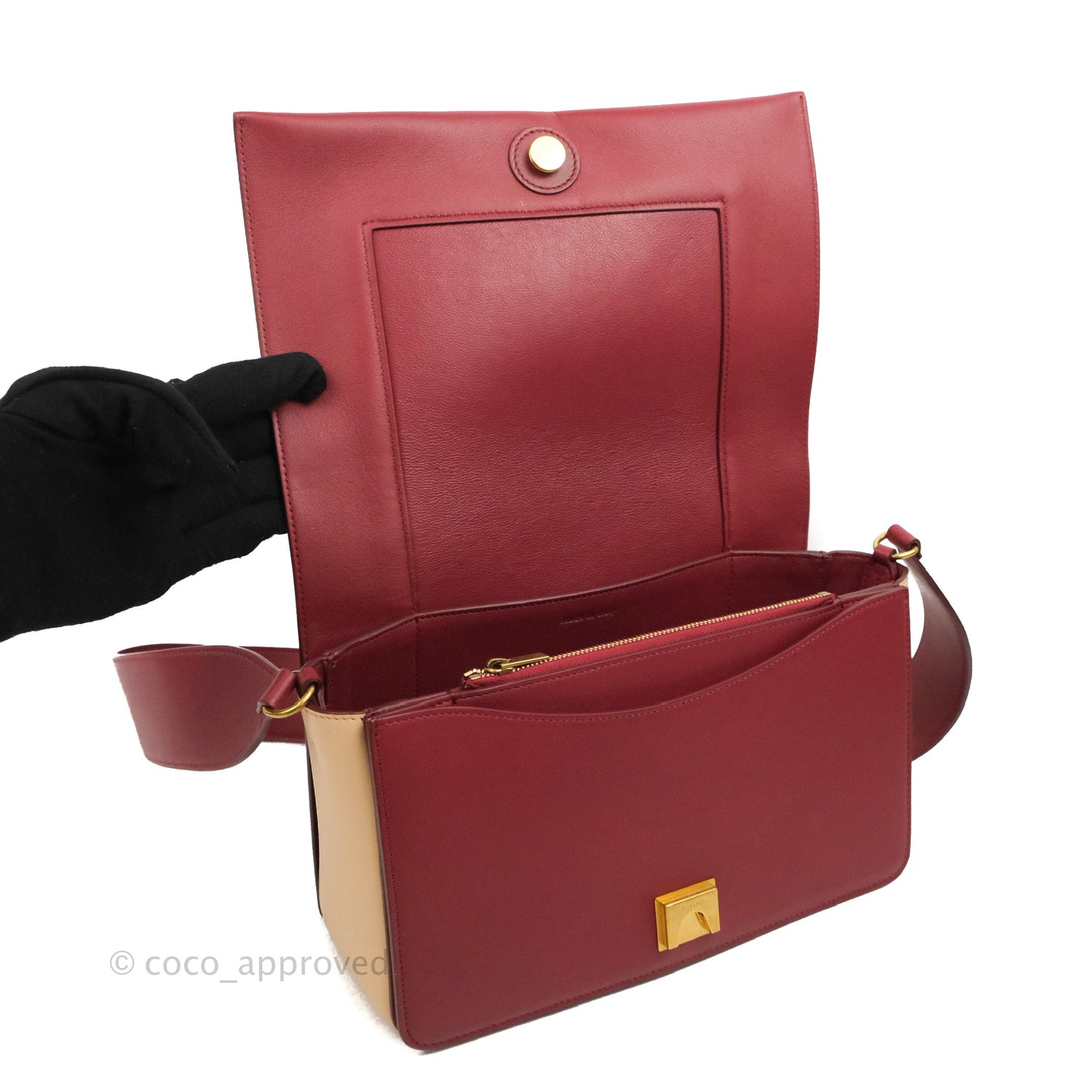 Celine Frame Shoulder Bag Beige Red Calfskin Gold Hardware