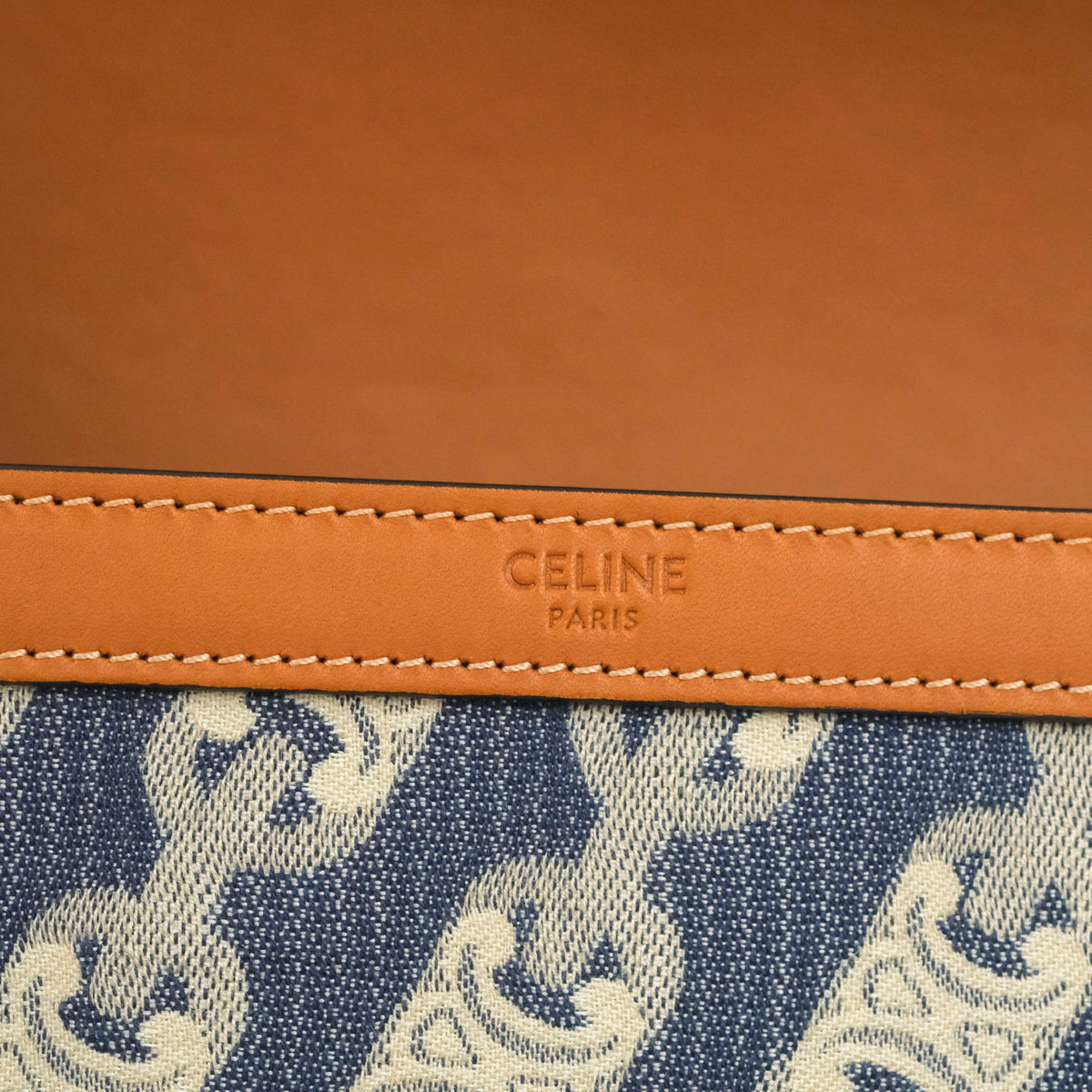 Celine Medium Triomphe Bag Chaine Triomphe Jacquard Canvas Tan Calfskin