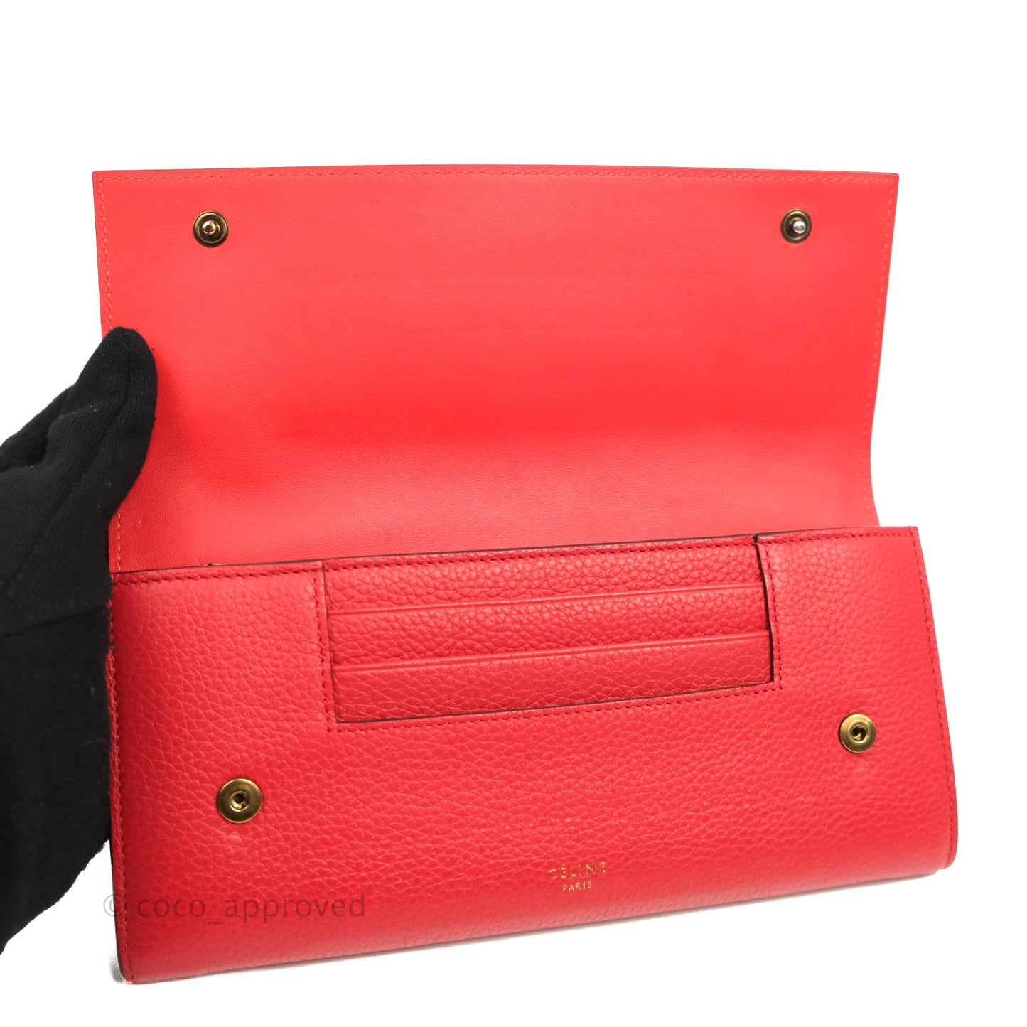 Celine Large Multifunction Flap Wallet Red Grained Leather