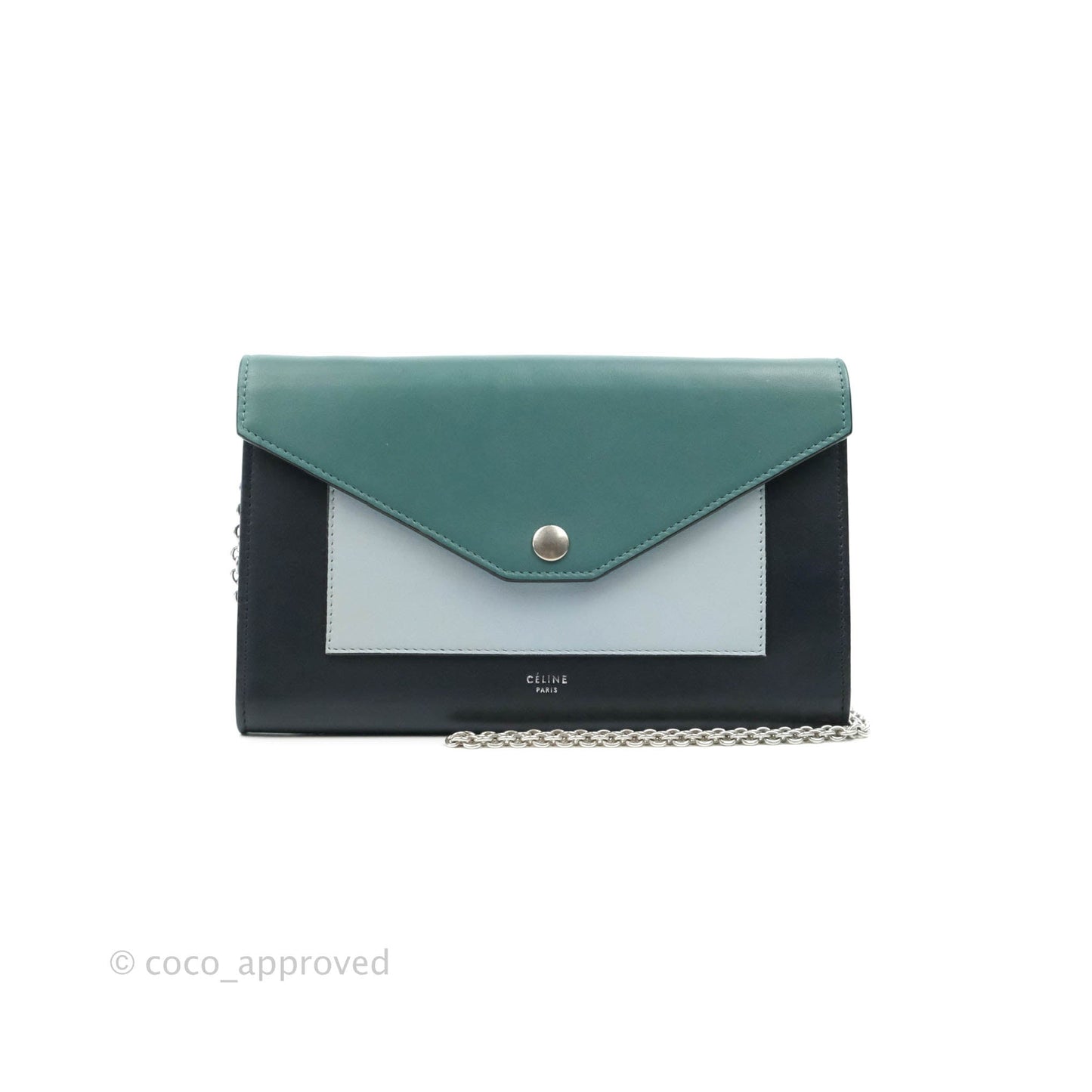 Celine Pocket Envelope Wallet on Chain Blue/Green/Navy Silver Hardware