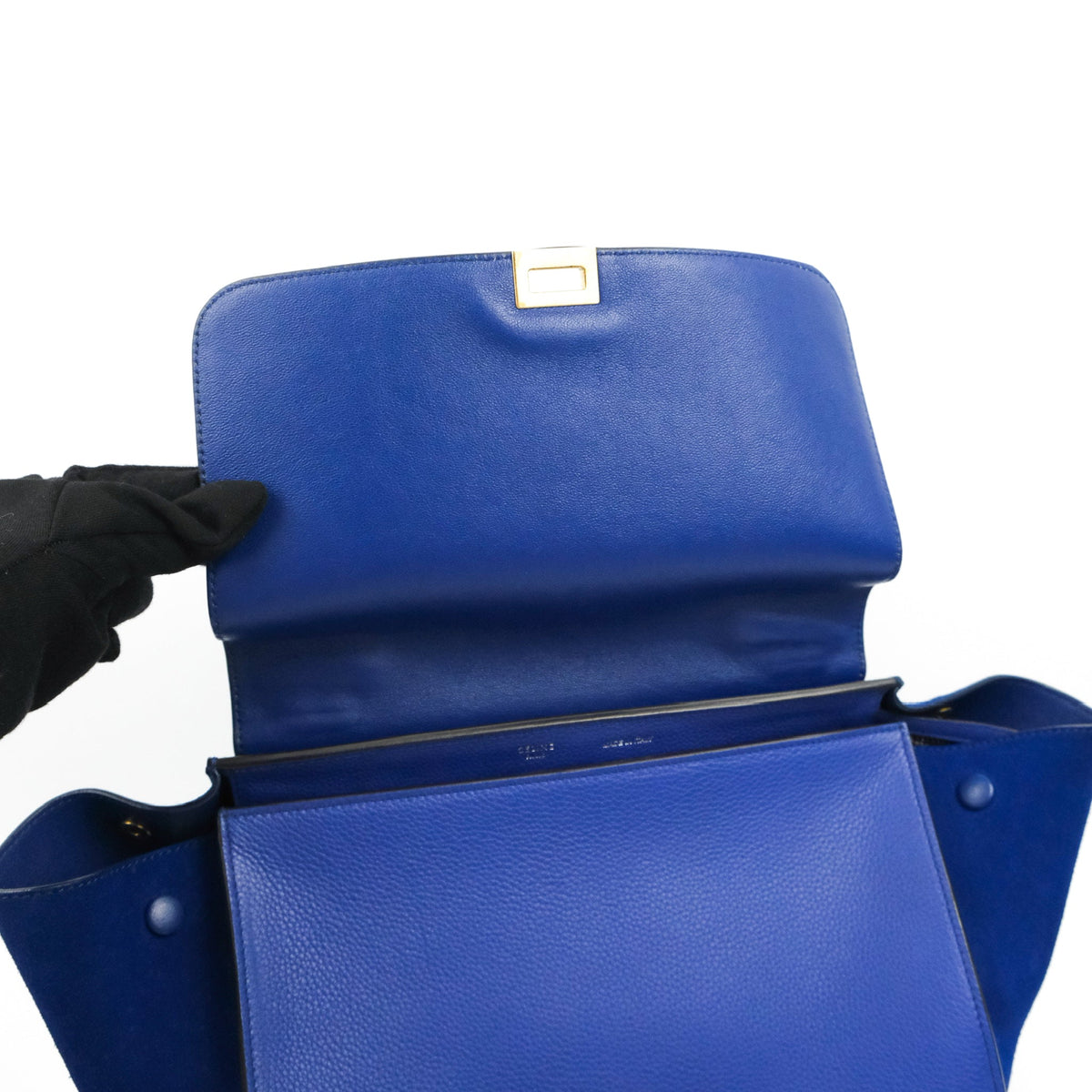 Celine Sleek Small Tri-Color Trapeze Blue Calfskin