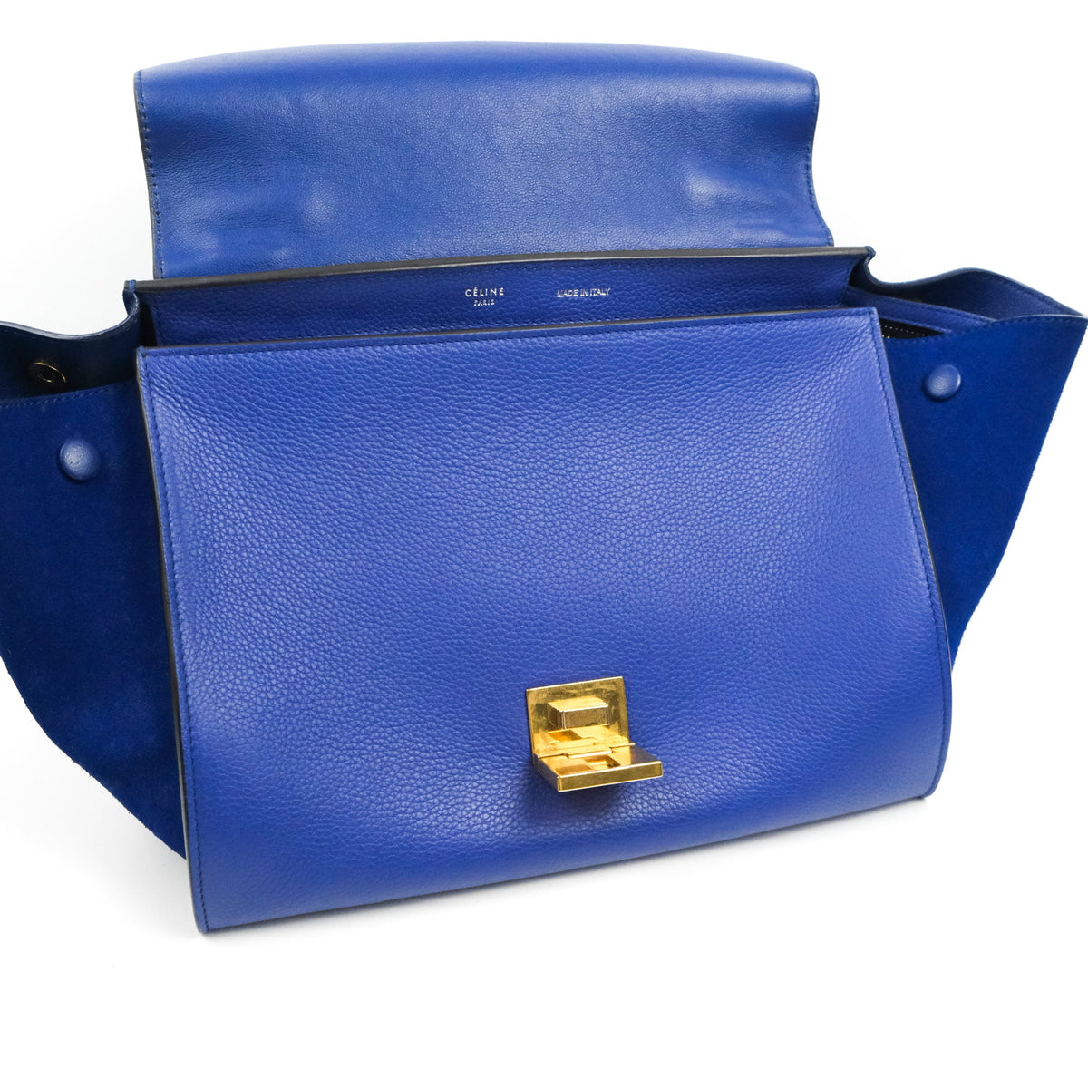 Celine Sleek Small Tri-Color Trapeze Blue Calfskin