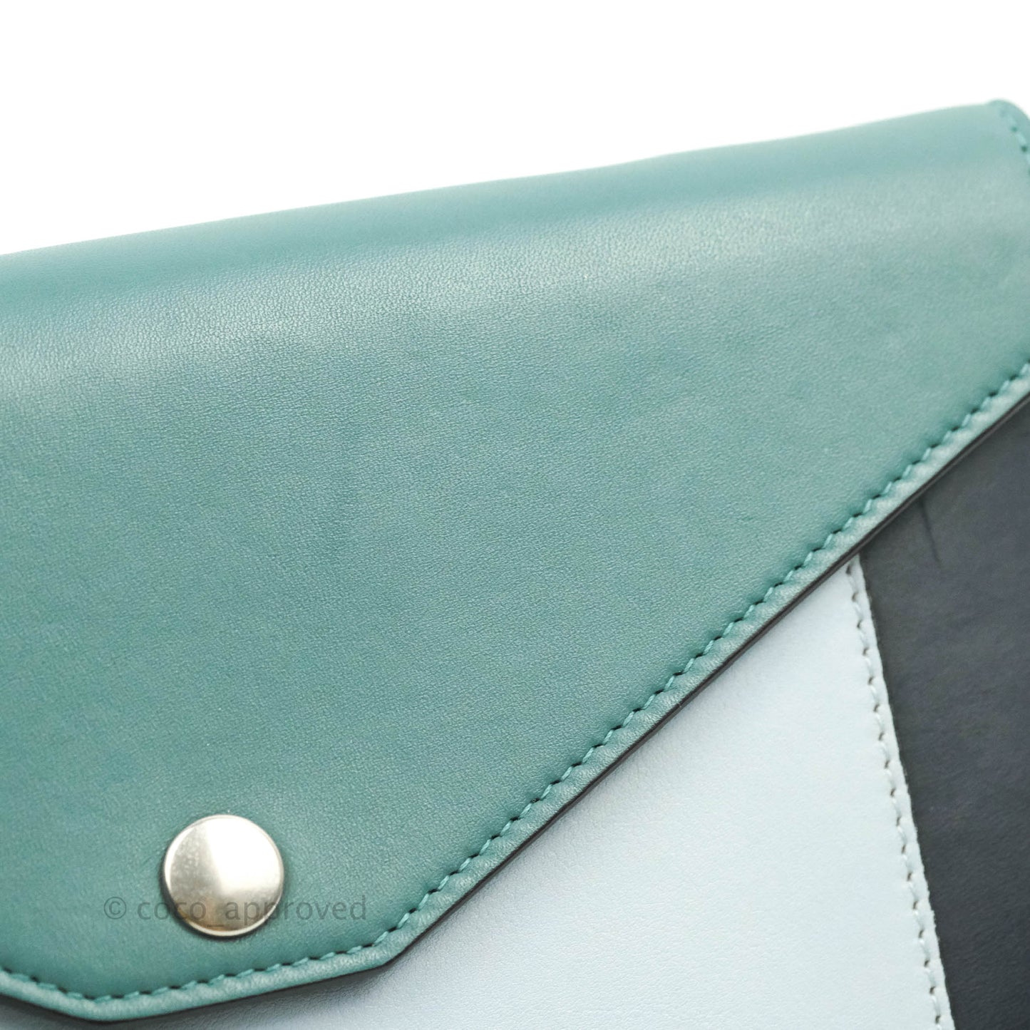 Celine Pocket Envelope Wallet on Chain Blue/Green/Navy Silver Hardware