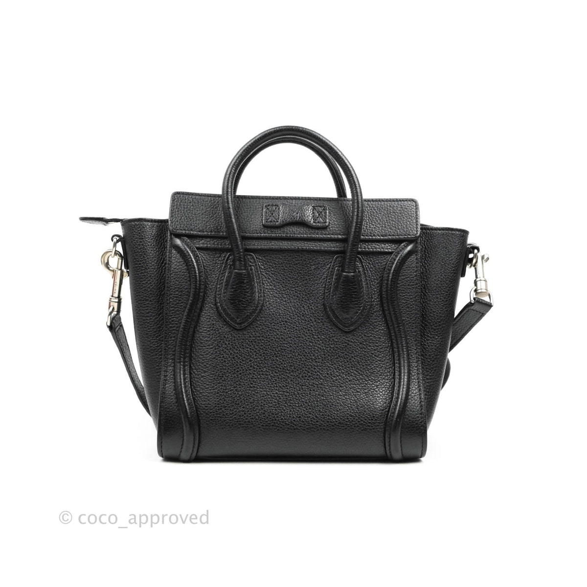 Celine Nano Luggage Black Drummed Calfskin Silver Hardware