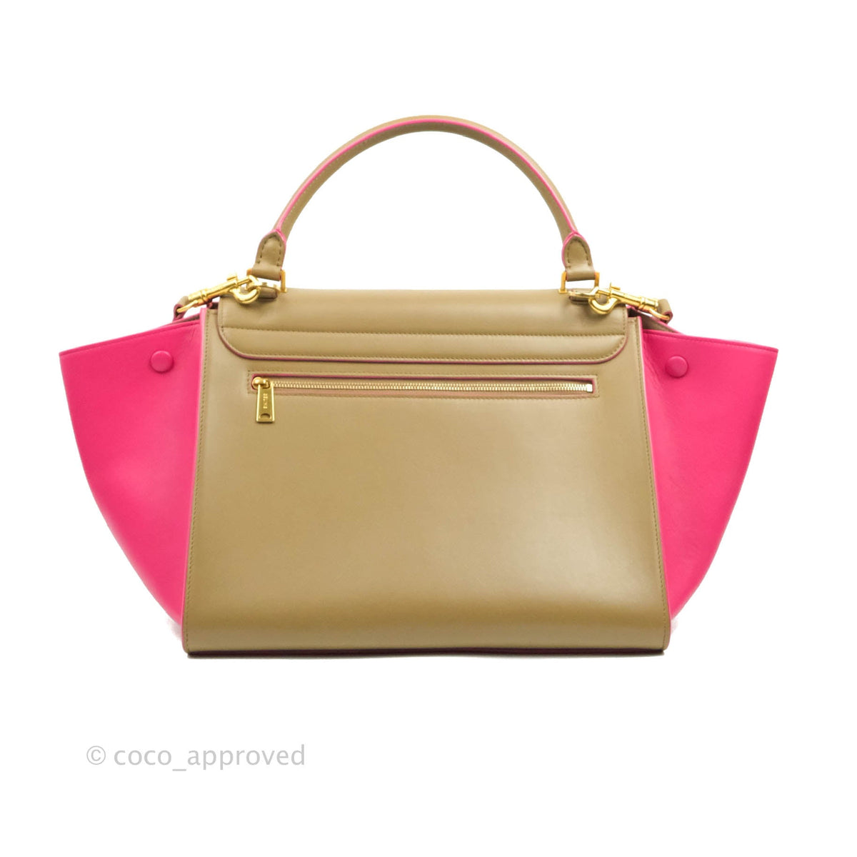 Celine Small Sleek Trapeze Beige Neon Pink Calfskin