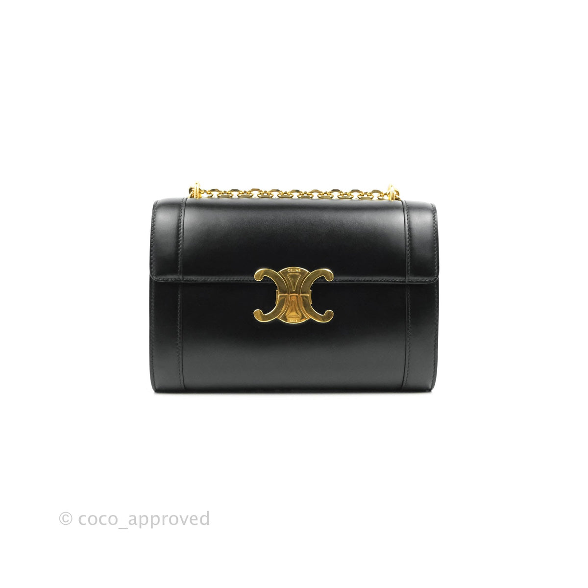 Celine Chain Bag Triomphe in Black Calfskin