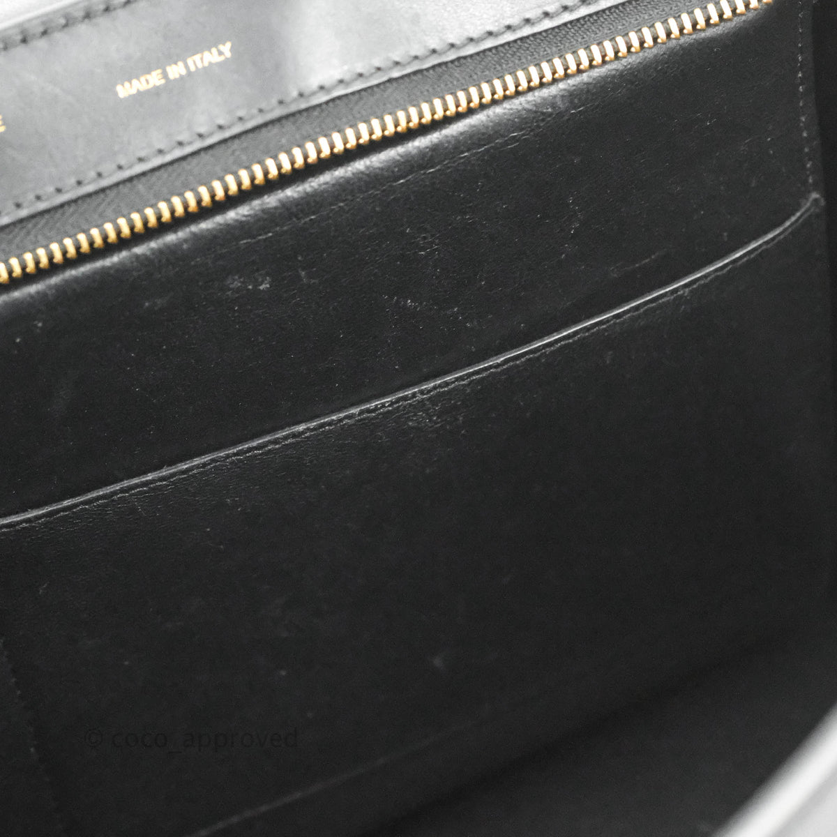 Celine Small Sleek Calfskin Tri-Color Trapeze Ivory Black Raffia