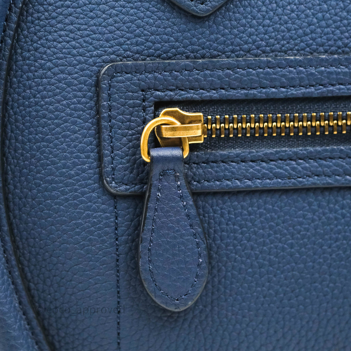 Celine Micro Luggage Handbag Navy Grained Calfskin Gold Hardware