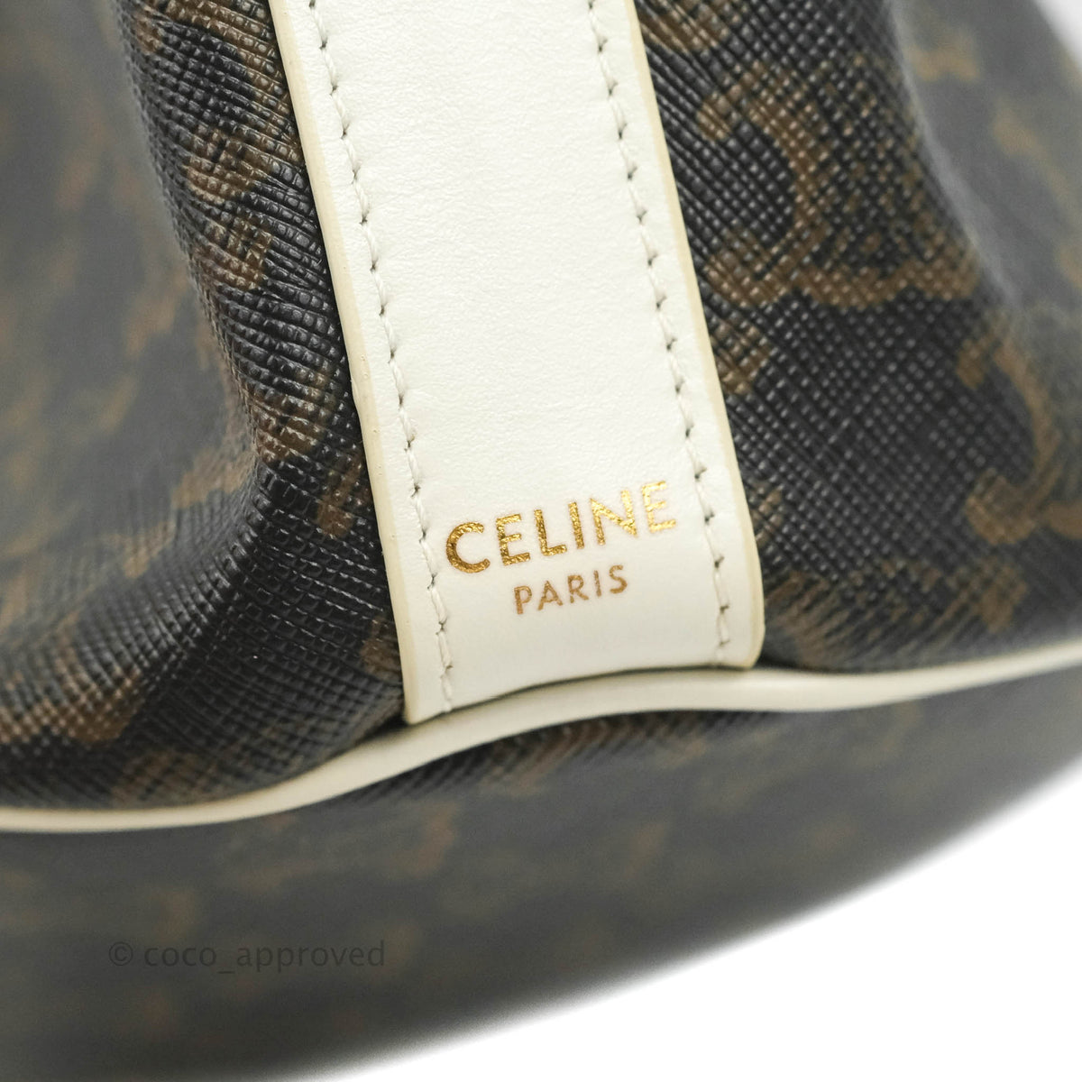 Celine Small Drawstring Bag Triomphe Canvas White Calfskin