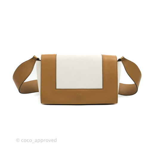 Celine Frame Shoulder Bag White Brown Calfskin Gold Hardware